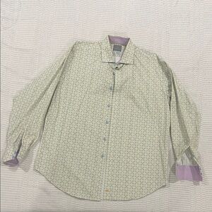 Thomas Dean Light Green and Purple Button Down Shirt